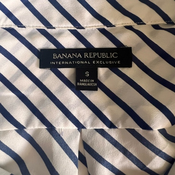 Long -sleeved navy blue striped formal blouse - Picture 6 of 8